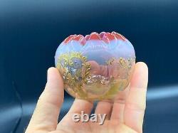 Art Nouveau French Uranium Opaline Art Glass Rose Bowl Vase Painted Enamel c1900