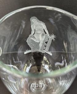 Art Nouveau Glass Pitcher Engraved Etched Nude Woman Victorian Antique