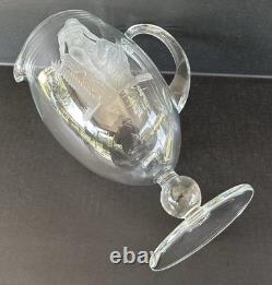 Art Nouveau Glass Pitcher Engraved Etched Nude Woman Victorian Antique
