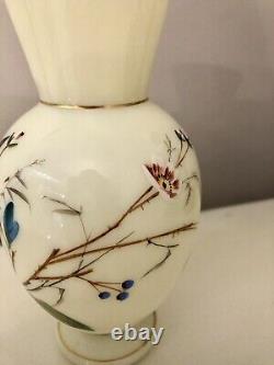 Art Nouveau Harrach Opaline Glass EnamelPaint Butterfly Floral Uranium Vases