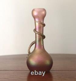 Art Nouveau Rindskopf Iridescent Snake Vase 10 Bohemian Czech Glass Antique
