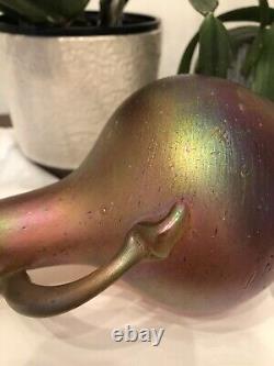 Art Nouveau Tendril Iridescent Glass Vase Rindskopf Bohemian Czech 10 Tall