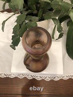 Art Nouveau Tendril Iridescent Glass Vase Rindskopf Bohemian Czech 10 Tall