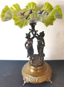 Art Nouveau figural glass platter with valance hand painted 19th c. Victorian Art Nouveau figural glass platter with valance hand painted 19th c. Victorian