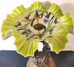 Art Nouveau figural glass platter with valance hand painted 19th c. Victorian Art Nouveau figural glass platter with valance hand painted 19th c. Victorian