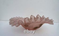 Art nouveau Ruffled Crimped Bride's Basket Bowl pink enameled Glass victorian