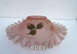 Art nouveau Ruffled Crimped Bride's Basket Bowl pink enameled Glass victorian