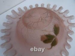 Art nouveau Ruffled Crimped Bride's Basket Bowl pink enameled Glass victorian