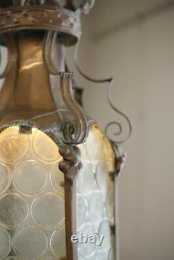 Arts & Crafts copper lantern with bullseye glass