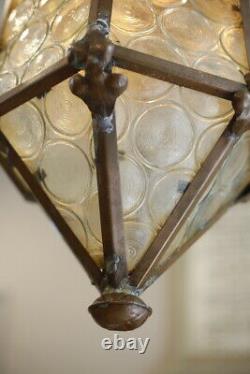 Arts & Crafts copper lantern with bullseye glass