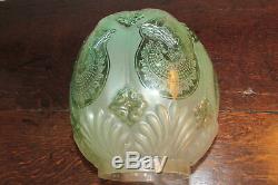 Arts & crafts Art Deco etched green glass bee hive shape Duplex oil lamp shade