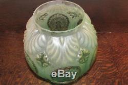 Arts & crafts Art Deco etched green glass bee hive shape Duplex oil lamp shade