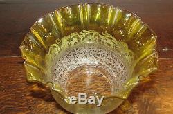 Arts & crafts Art Deco etched yellow glass tulip shape Duplex oil lamp shade