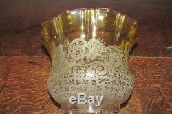 Arts & crafts Art Deco etched yellow glass tulip shape Duplex oil lamp shade