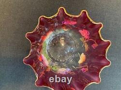 Authentic Antique Enamelled Cranberry Glass Handkerchief Vase, Perhaps Mont Joye