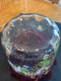 Authentic Antique Enamelled Cranberry Glass Handkerchief Vase, Perhaps Mont Joye