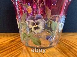 Authentic Antique Enamelled Cranberry Glass Handkerchief Vase, Perhaps Mont Joye