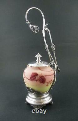 BABCOCK quad silver frame Webb BURMESE art glass jar Victorian PICKLE CASTOR