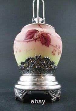 BABCOCK quad silver frame Webb BURMESE art glass jar Victorian PICKLE CASTOR