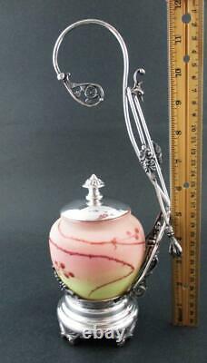 BABCOCK quad silver frame Webb BURMESE art glass jar Victorian PICKLE CASTOR