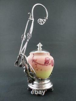 BABCOCK quad silver frame Webb BURMESE art glass jar Victorian PICKLE CASTOR