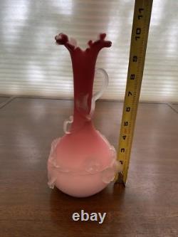 BEAUTIFUL ANTIQUE VICTORIAN Peachblow Art Glass Vase WithFrosted Floral Design 10