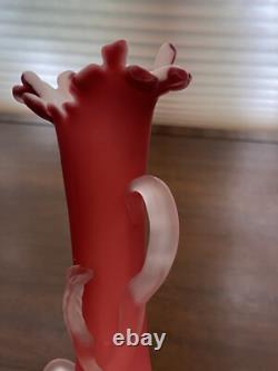 BEAUTIFUL ANTIQUE VICTORIAN Peachblow Art Glass Vase WithFrosted Floral Design 10