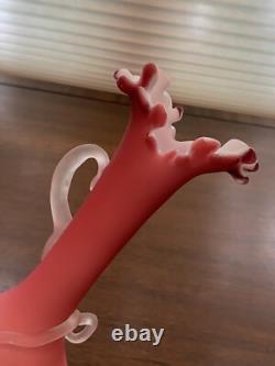 BEAUTIFUL ANTIQUE VICTORIAN Peachblow Art Glass Vase WithFrosted Floral Design 10