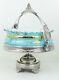 Beautiful Antique Victorian Meriden Silver Plate Bride's Basket Withart Glass Bowl