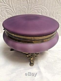 BEAUTIFUL Monroe Glass Rare Purple Footed Antique Wavecrest Collar Box
