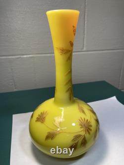 BEAUTIFULL HARRACH NUMBERED GOLD ENAMELED YELLOW PINK CASED GLASS VASE c1890s BEAUTIFULL HARRACH NUMBERED GOLD ENAMELED YELLOW PINK CASED GLASS VASE c1890s