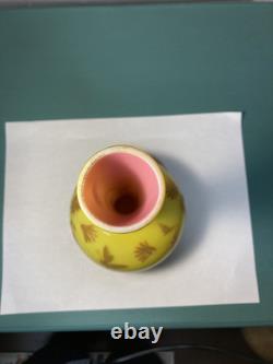 BEAUTIFULL HARRACH NUMBERED GOLD ENAMELED YELLOW PINK CASED GLASS VASE c1890s BEAUTIFULL HARRACH NUMBERED GOLD ENAMELED YELLOW PINK CASED GLASS VASE c1890s