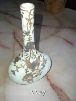 BOHEMIAN HARRACH HAND PAINTED PECHBLOW GLASS VASE GOLD & SILVER MARKED ca 1900