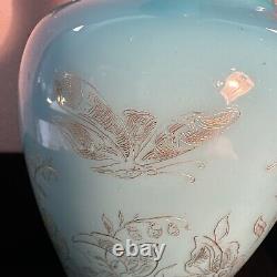 Baccarat Attributed French Blue Opaline Glass Vase With Gilding mark 30