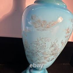 Baccarat Attributed French Blue Opaline Glass Vase With Gilding mark 30