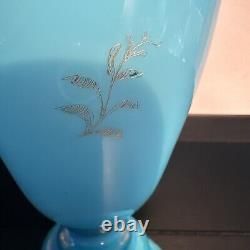 Baccarat Attributed French Blue Opaline Glass Vase With Gilding mark 30