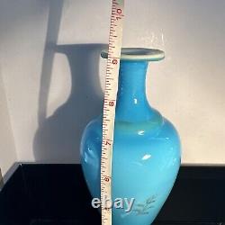 Baccarat Attributed French Blue Opaline Glass Vase With Gilding mark 30