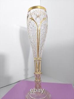 Baccarat Moser Tall Cathedral Vase- 10.5 ht-2Dia-Antique 24Ct-gold flute vase