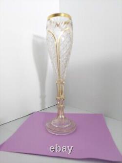 Baccarat Moser Tall Cathedral Vase- 10.5 ht-2Dia-Antique 24Ct-gold flute vase