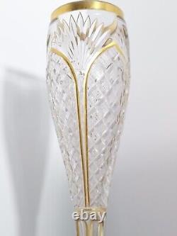 Baccarat Moser Tall Cathedral Vase- 10.5 ht-2Dia-Antique 24Ct-gold flute vase