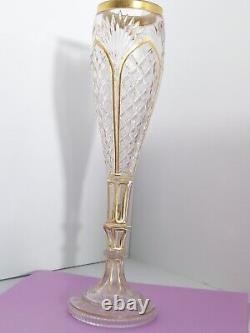 Baccarat Moser Tall Cathedral Vase- 10.5 ht-2Dia-Antique 24Ct-gold flute vase