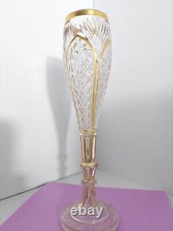 Baccarat Moser Tall Cathedral Vase- 10.5 ht-2Dia-Antique 24Ct-gold flute vase