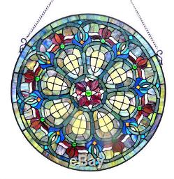 Baroque Jewels Victorian Green Blue 24 Round Stained Glass Window Panel