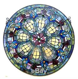 Baroque Jewels Victorian Green Blue 24 Round Stained Glass Window Panel