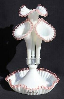 Beautiful 4-horn Rose (pink) Crest Epergne-fenton For L. G. Wright, 17 In. Tall