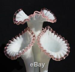 Beautiful 4-horn Rose (pink) Crest Epergne-fenton For L. G. Wright, 17 In. Tall