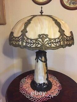 Beautiful Antique Arts & Crafts Cream Convex Slag Glass Lighted Base'Married