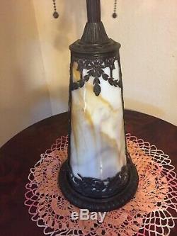 Beautiful Antique Arts & Crafts Cream Convex Slag Glass Lighted Base'Married