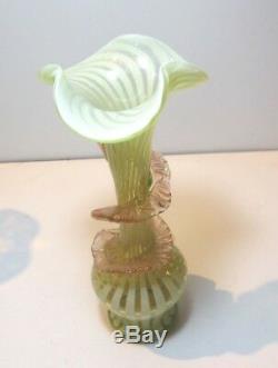 Beautiful Antique Uranium Vaseline Glass Vase Victorian Art Glass C 1890 #2