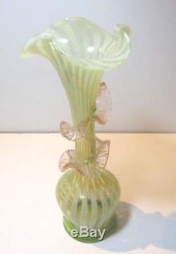 Beautiful Antique Uranium Vaseline Glass Vase Victorian Art Glass C 1890 #3
